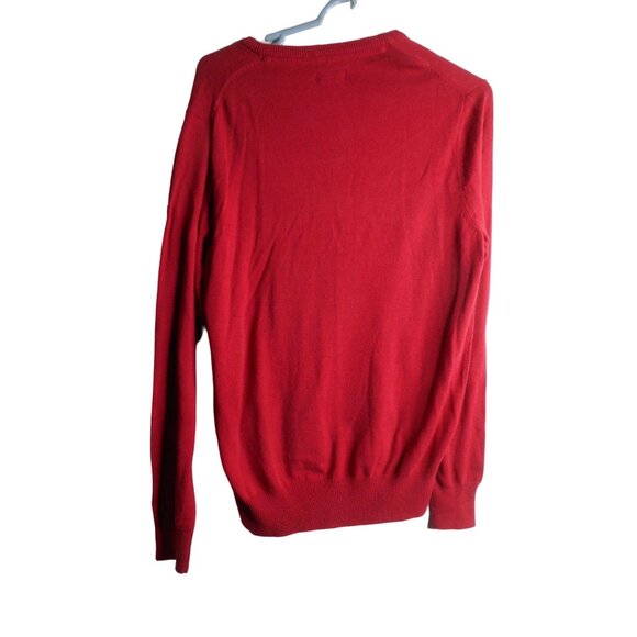 Red lightweight Knit V neck Sweater Size S Cotton blend long sleeve - Picture 3 of 5
